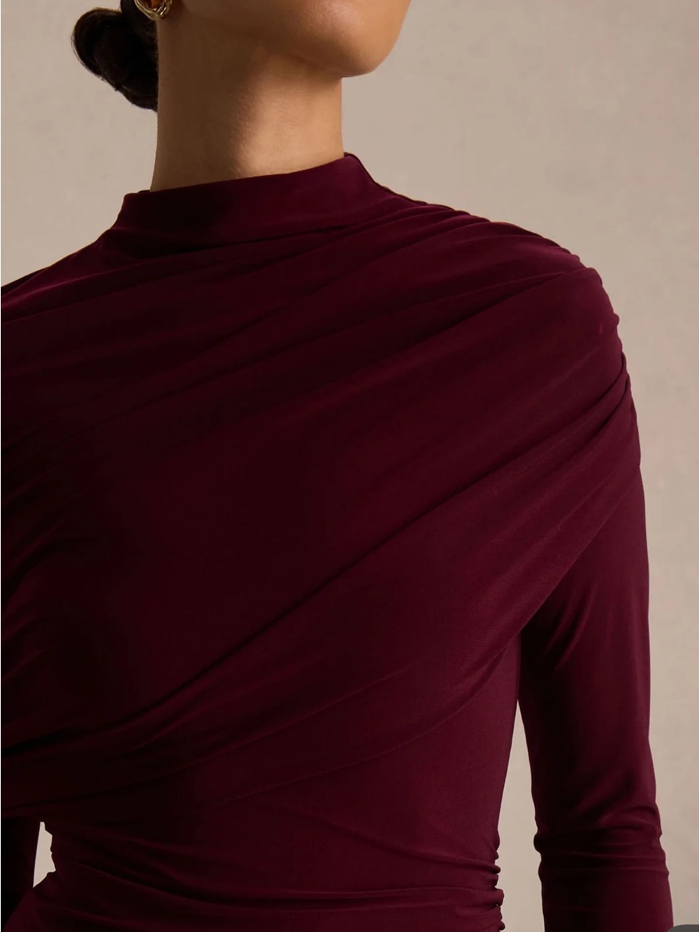 NWT Club L London GATSBY Burgundy High Neck Maxi Dress Feather Trim Cuffs Size10 - Picture 6 of 6